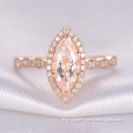 10x5mm Marquise Cut Morganite and Diamond Engagement Ring 14k Rose gold Milgrain Art Deco Stacking Band